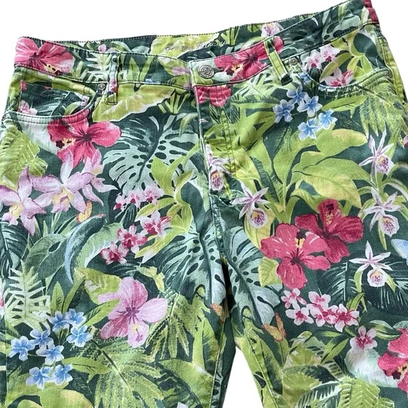 Tommy Bahama Ella Twill Pink Green Tropical High Rise Crop Pants Sz 12 - Picture 3 of 15